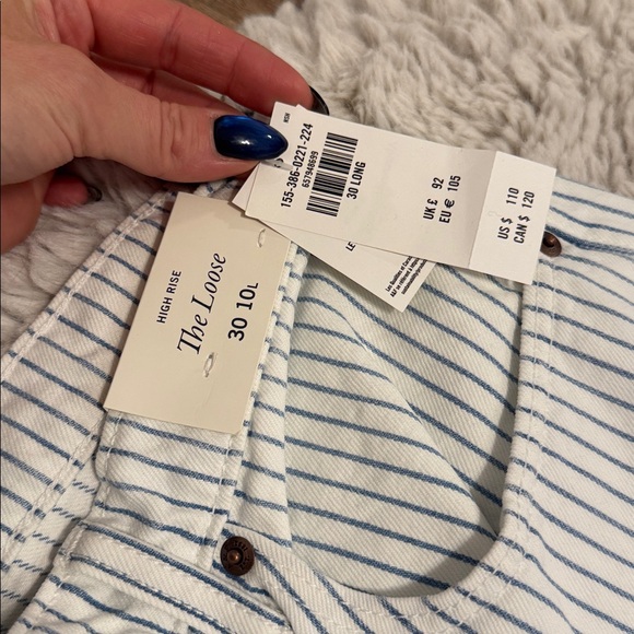 Abercrombie High Rise The Loose Jeans in Blue + White Stripe 30 Long - Picture 7 of 10